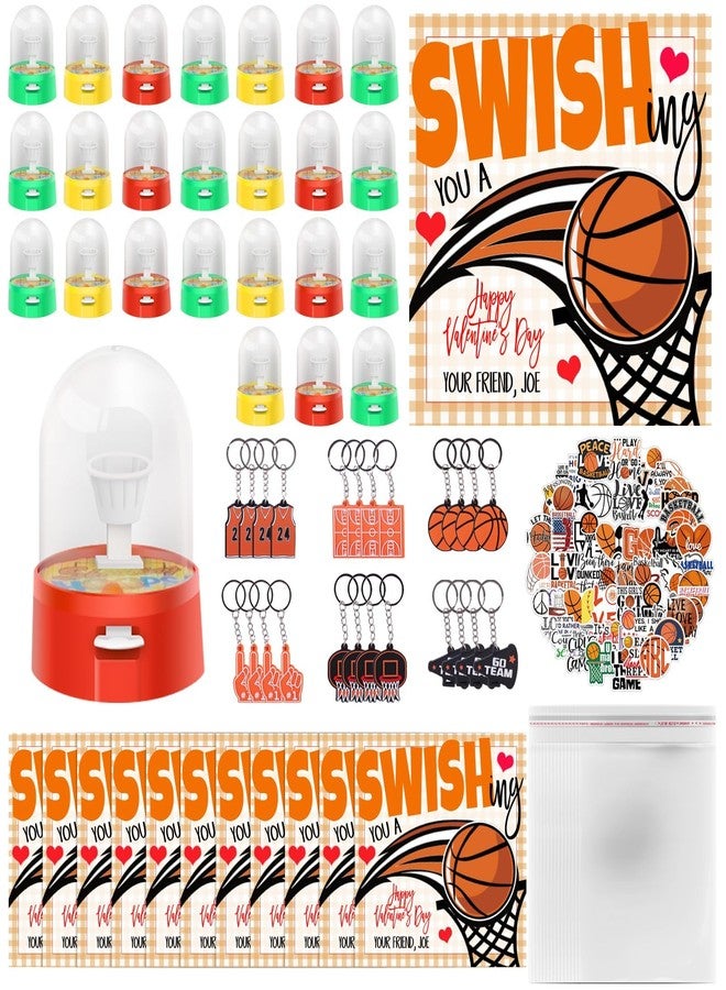 Gosodeny 24 Set Valentine's Day Gifts Bulk Basketball Party Favors Mini Finger Basketball Shooting Game Keychains Stickers Classroom Rewards Carnival Prizes Party Supplies - Image 1