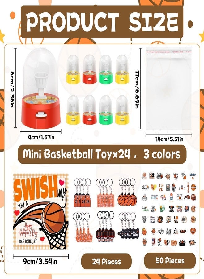 Gosodeny 24 Set Valentine's Day Gifts Bulk Basketball Party Favors Mini Finger Basketball Shooting Game Keychains Stickers Classroom Rewards Carnival Prizes Party Supplies - Image 2
