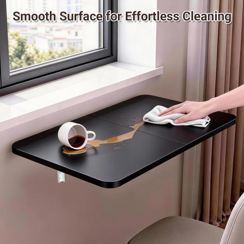 Neoaider Wall Mounted Folding Desk 23.6â€ x 15.7â€, Drop Down Table with Metal Collapsible Brackets, Folding Wall Table for Small Spaces, Home, Office, Kitchen, Laundry Room-Black - Image 4