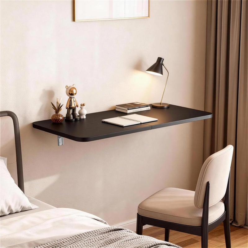 Neoaider Wall Mounted Folding Desk 23.6â€ x 15.7â€, Drop Down Table with Metal Collapsible Brackets, Folding Wall Table for Small Spaces, Home, Office, Kitchen, Laundry Room-Black - Image 2