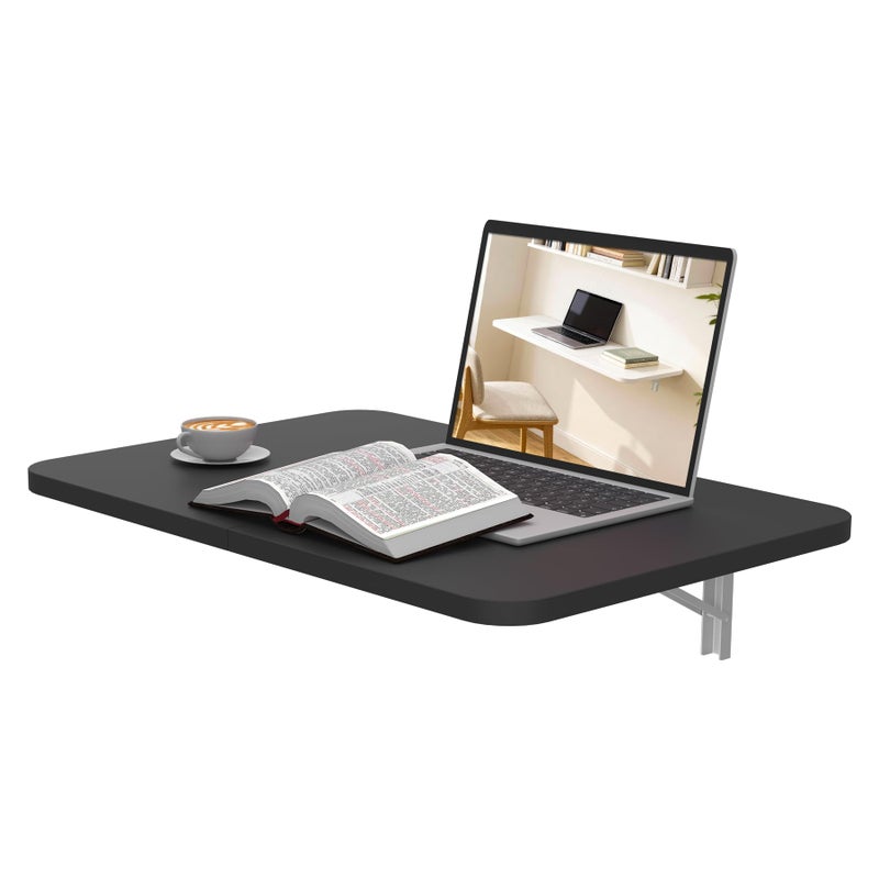 Neoaider Wall Mounted Folding Desk 23.6â€ x 15.7â€, Drop Down Table with Metal Collapsible Brackets, Folding Wall Table for Small Spaces, Home, Office, Kitchen, Laundry Room-Black - Image 1