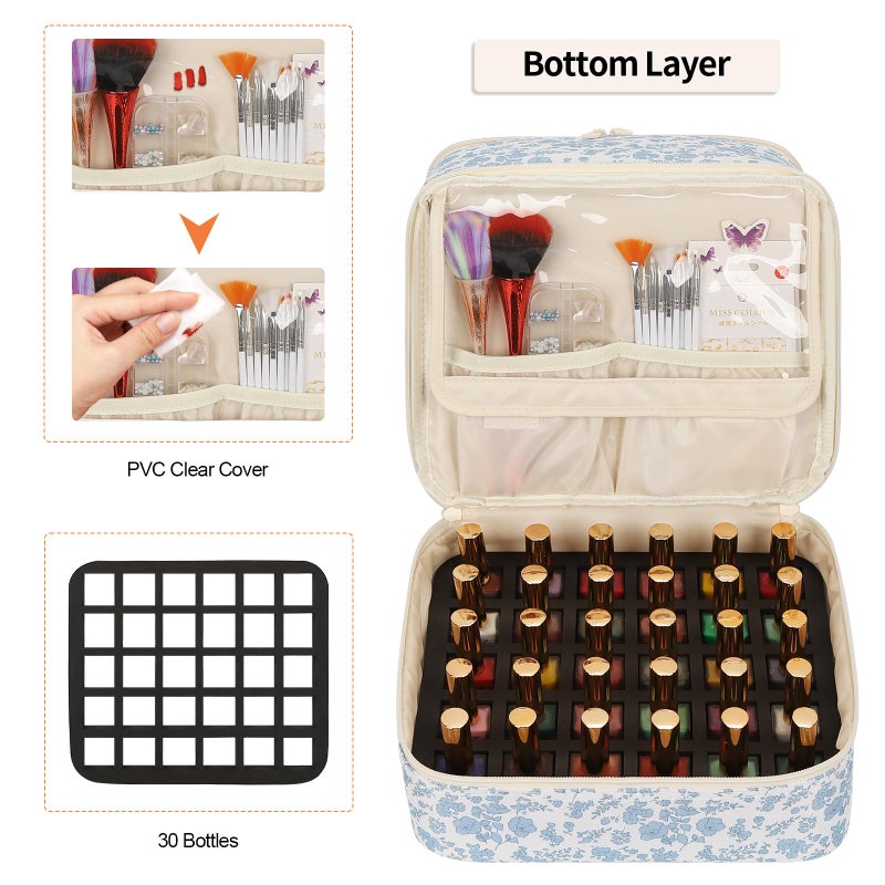 Ethereal Nail Polish Organizer Bag, Holds 30+ Bottles(15ml/0.5 fl.oz) UV Nail Lamp, Gel Polish Travel Storage Bag for Nail Kit, Gift for Manicurist, Girls - Image 4