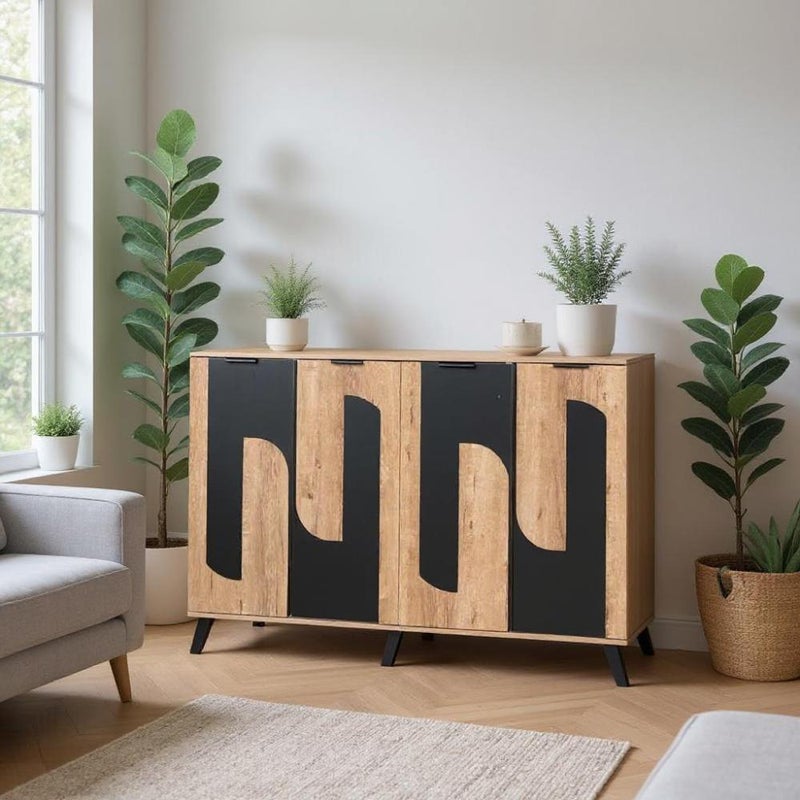 بيتي خزانة أحذية 4 أبواب خشب ماليزي 160 سم - خشبي مع أسود - Image 1