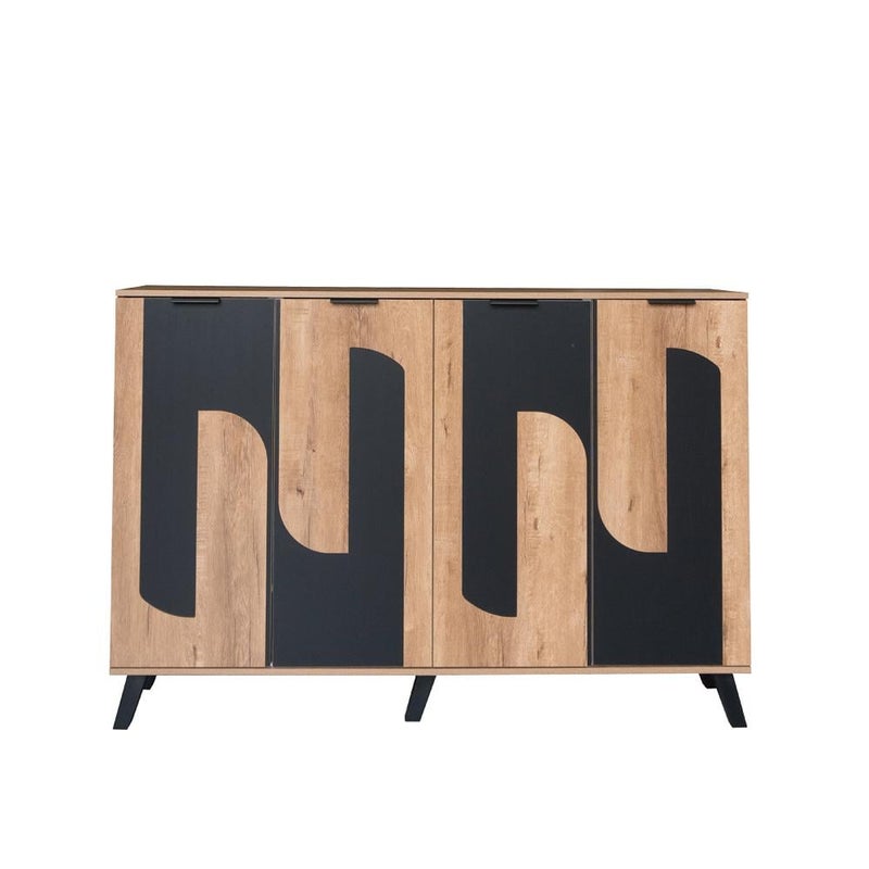 بيتي خزانة أحذية 4 أبواب خشب ماليزي 160 سم - خشبي مع أسود - Image 3