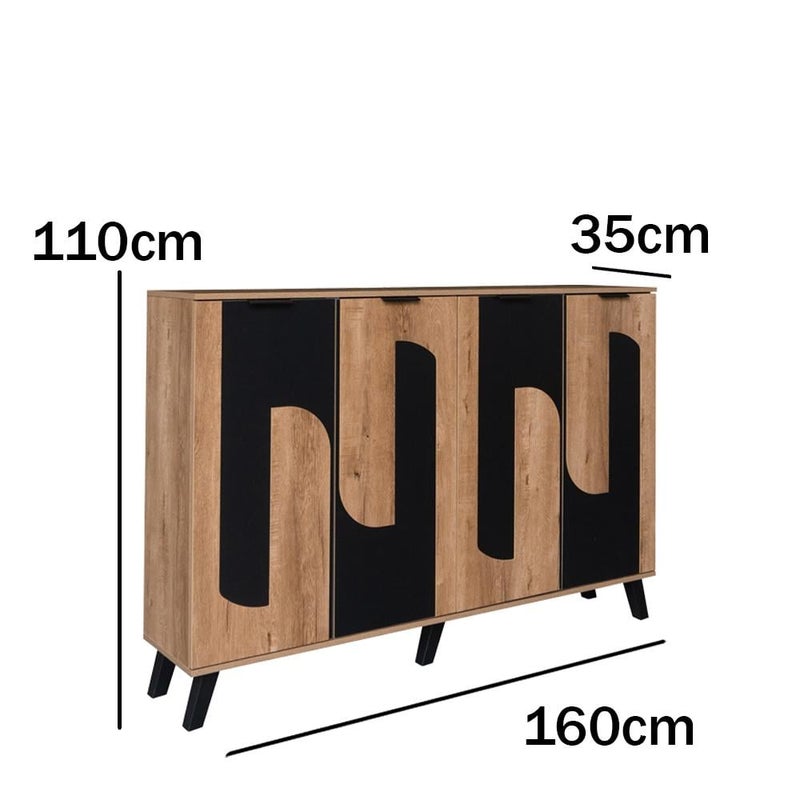 بيتي خزانة أحذية 4 أبواب خشب ماليزي 160 سم - خشبي مع أسود - Image 5