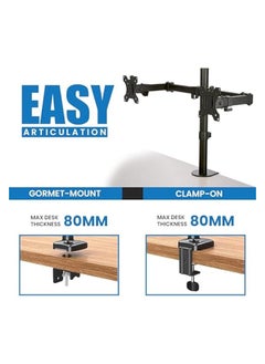 erorex Premium Dual Monitor Arm Vesa Mount - Adjustable Gas Spring Vesa Monitor Stand - Dual Monitor Mount Desk with C-clamp Mounting Base Support up to 13-32 inches and 8kg Screen  - Image 3