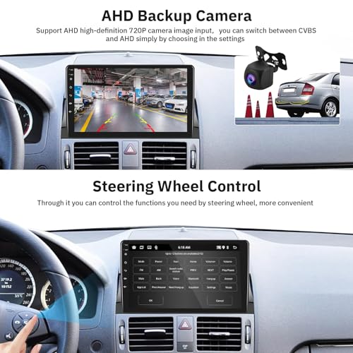 Podofo راديو سيارة أندرويد لمرسيدس بنز C Class W204 S204 2006-2011 يدعم Carplay اللاسلكي مع شاشة تعمل باللمس 9 بوصة 2+64G HiFi أوتوراديو أندرويد أوتو واي فاي نظام الملاحة GPS كاميرا خلفية - Image 5