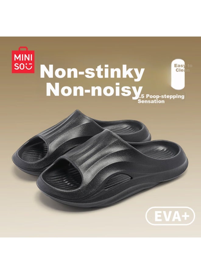 Miniso Home Slippers Men And Women Couples Comfortable Bathroom Anti-slip Anti-odor Cool Slippers Summer High-end Black 44-45 - Image 1