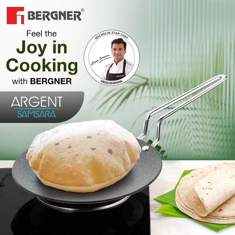 BERGNER Argent Samsara Triply Stainless Steel 28cm Roti Tawa with Quantanium Non-Stick Coating, Stay Cool Handle, Less Oil Use, PFOA Free, Even and Fast Heating, Easy to Clean - Induction Compatible - Image 2