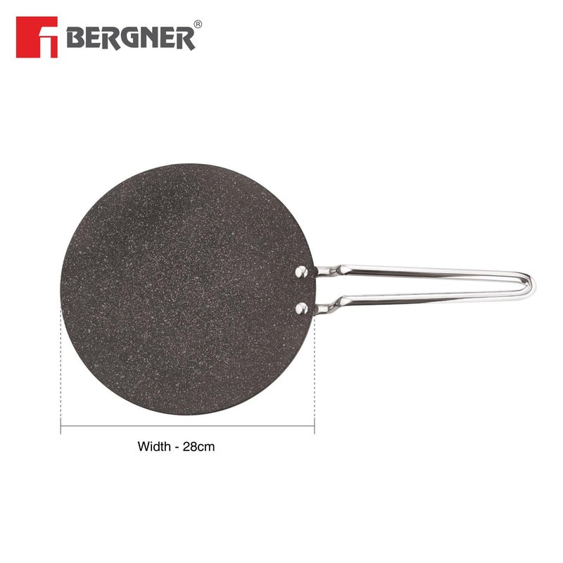 BERGNER Argent Samsara Triply Stainless Steel 28cm Roti Tawa with Quantanium Non-Stick Coating, Stay Cool Handle, Less Oil Use, PFOA Free, Even and Fast Heating, Easy to Clean - Induction Compatible - Image 3