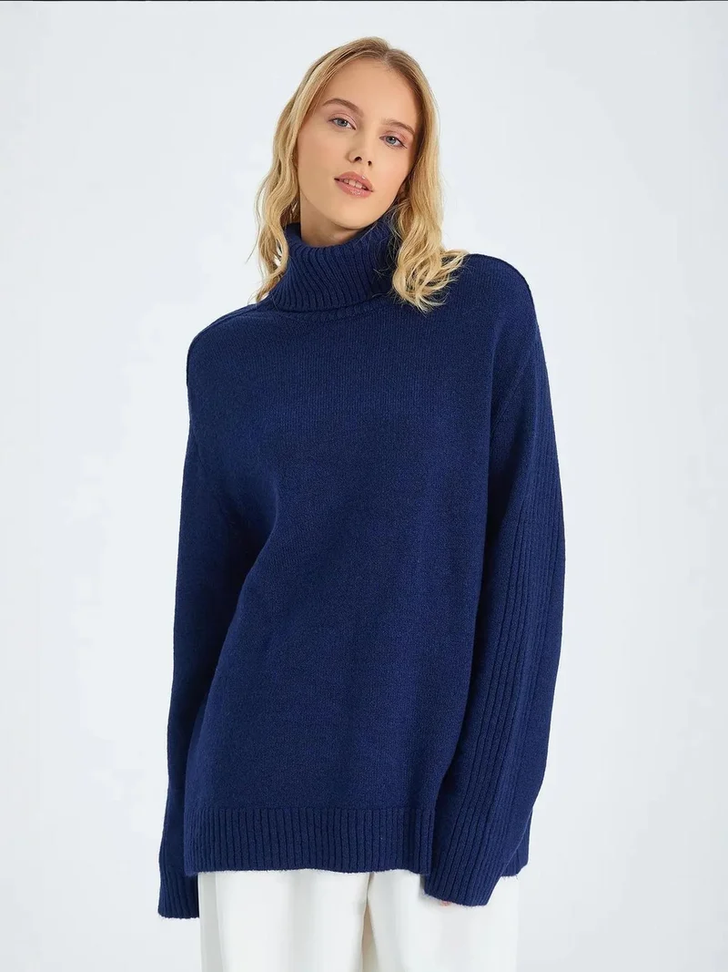 MixRay Mixray Loose Fit Turtleneck Knit Sweater