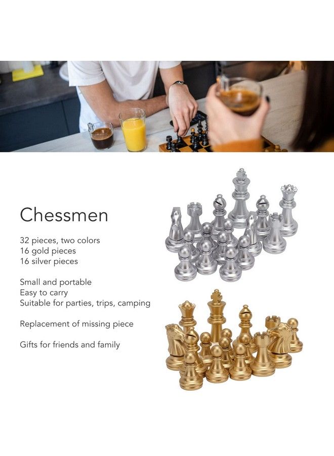VGEBY Chess Pieces 32 Pieces 1.93In Chessmen Chess Pieces Wearproof Chess Pieces Chess Set For Adults Kids Toy Gold And Silver - Image 4