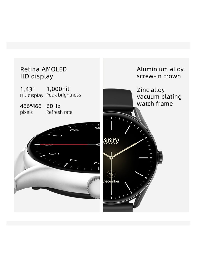 كيو سي واي ساعة جي تي الذكية مع شاشة ريتينا AMOLED HD، عرض سطوع ضوء الشمس، مراقبة الصحة، بطارية تدوم 10 أيام و100+ وضع رياضي - Image 3