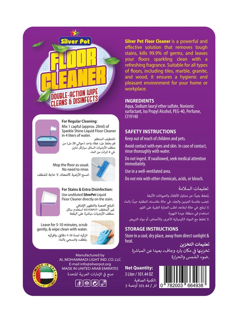 Silver Pot Lavender Floor Cleaner Liquid – 3L Antibacterial Surface Cleaning Solution with Soothing Lavender Scent for Tiles, Marble, Wood, and Laminate Floors - Image 2