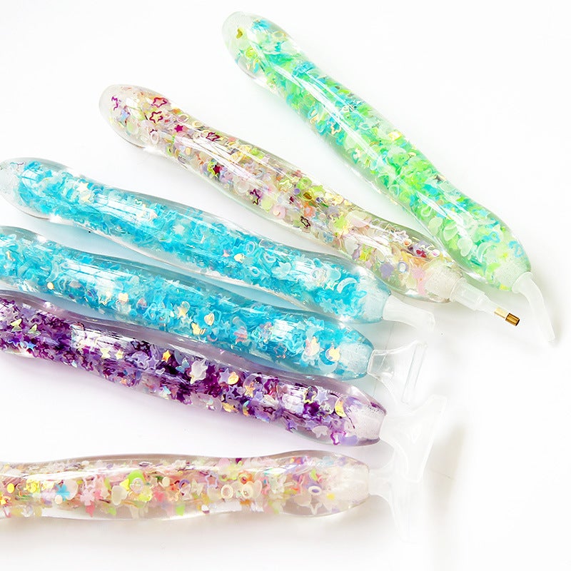 Diamond painting luminous point drill new foreign trade 5D luminous pen resin cartoon flower DIY diamond pen tool artifact(Blue luminous Pen + plastic 6 head) - Image 2