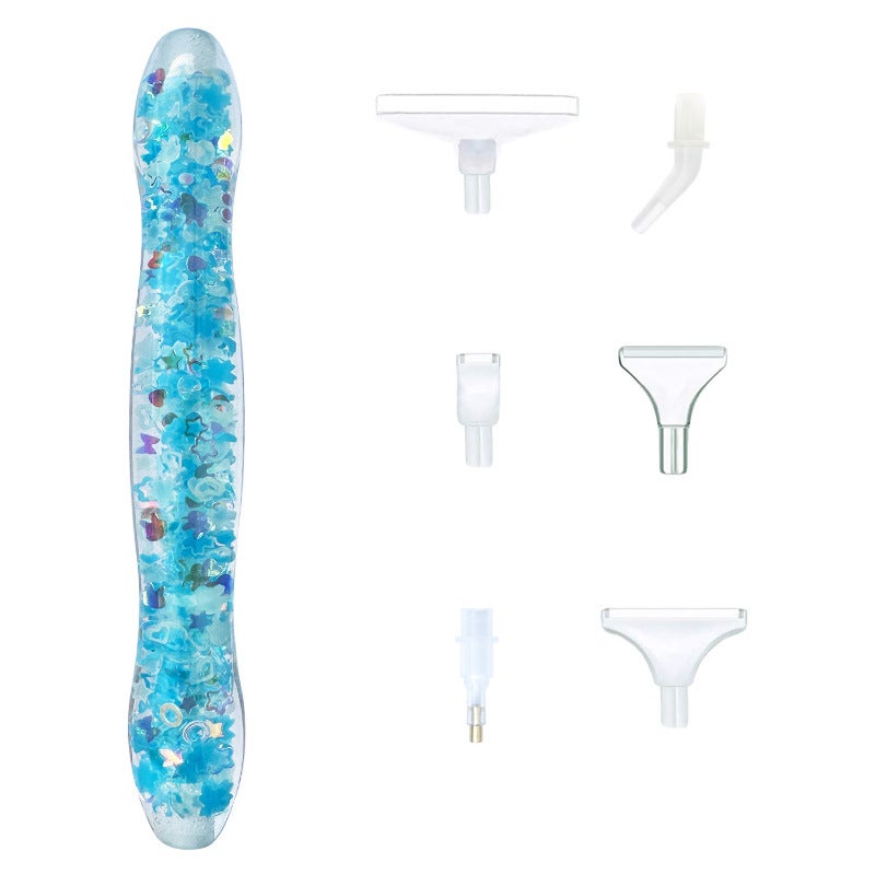 Diamond painting luminous point drill new foreign trade 5D luminous pen resin cartoon flower DIY diamond pen tool artifact(Blue luminous Pen + plastic 6 head) - Image 1