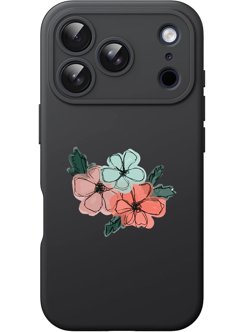 Theodor Protective Slim Fit Case Liquid Silicone Cover with Full Body Protection Anti-Scratch Shockproof Case For Apple iPhone 17 Pro Max (Black) Flowers - Image 1
