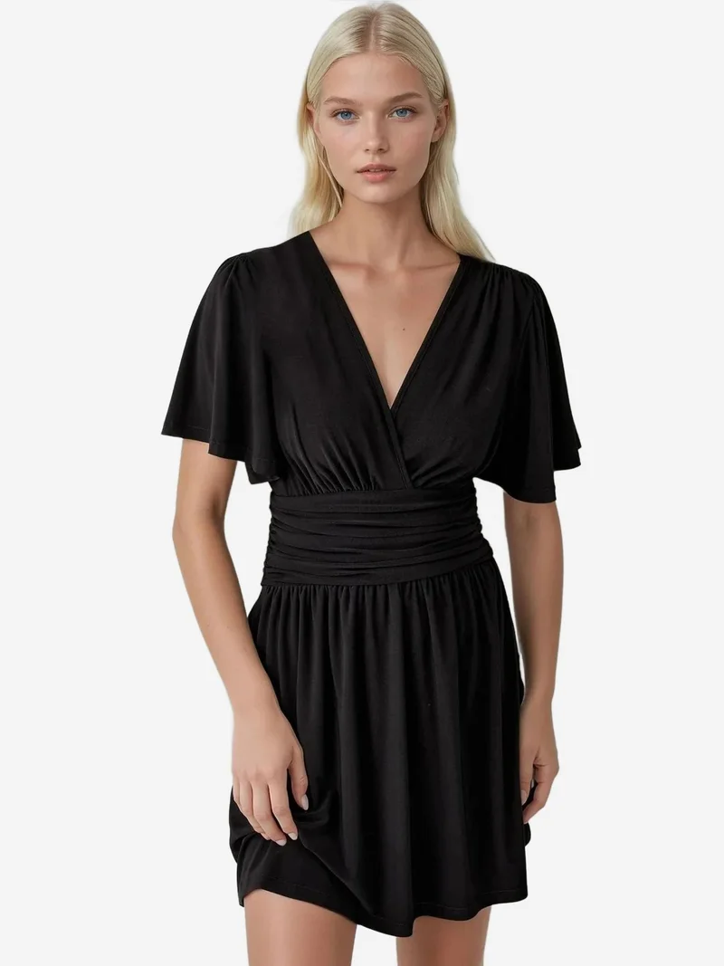 HICCUP V-Neck Short Sleeve Mini Dress