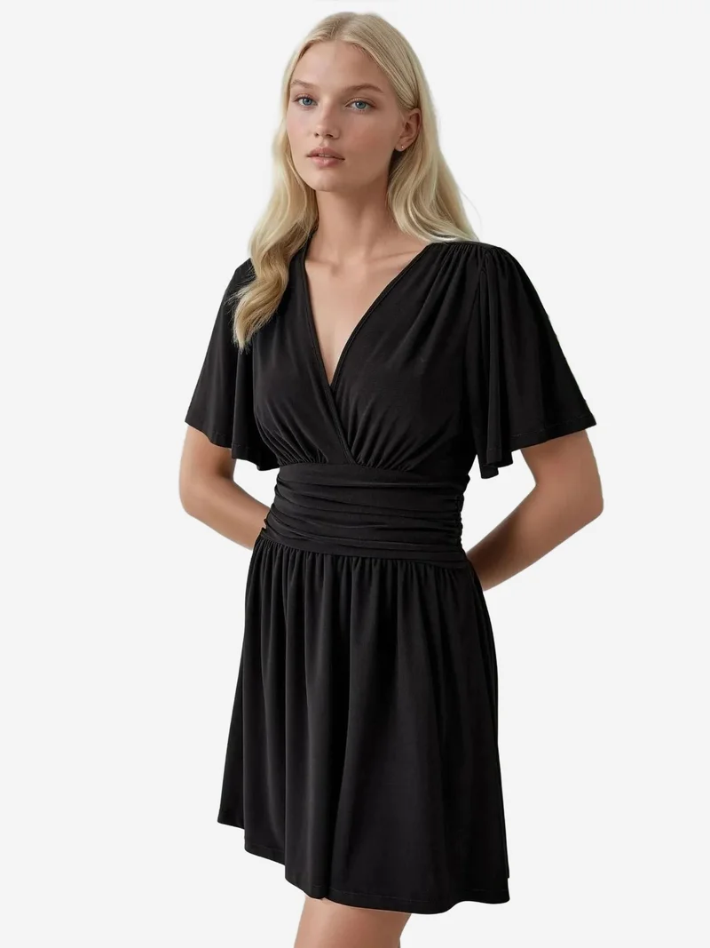 HICCUP V-Neck Short Sleeve Mini Dress