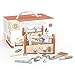 SPEEDY MONKEY 2in1 Wooden Tool Box Workbench FSC Certified Pretend Play Workshop Set for Kids with Tools Wrench Hammer Saw Role Play Car Construction Toy for Toddlers Preschoolers - Image 2