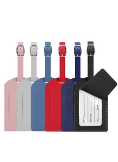 6 Pack Leather Luggage Tags, Personalized Double-Sided Travel Tags with Privacy Cover, Color Options.