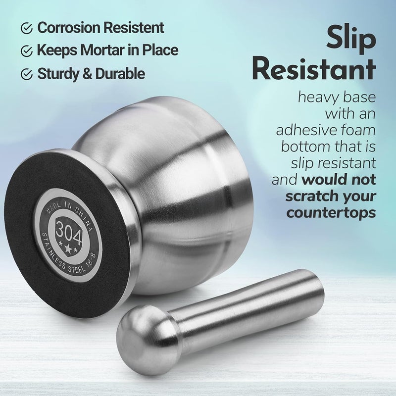 MEDca Pill Crusher 304 Food Grade Stainless Steel Mortar and Pestle Medicine Grinder Set NonSlip Splitter to Easily Crush Medicine Pills Tablets Vitamins to Fine Powder for Adults Seniors Dogs Pets - Image 4