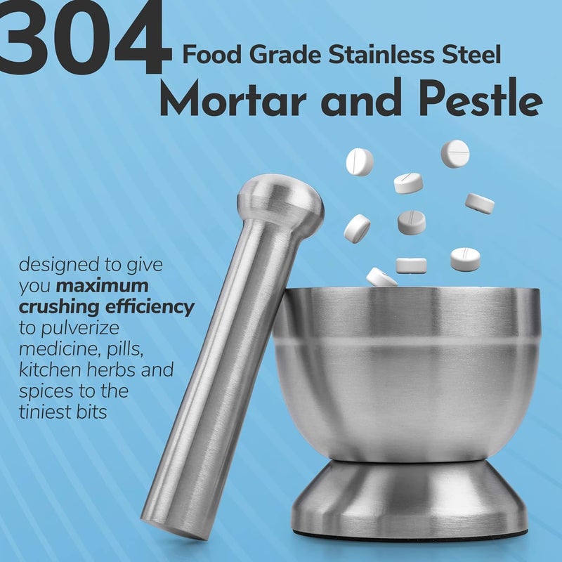 MEDca Pill Crusher 304 Food Grade Stainless Steel Mortar and Pestle Medicine Grinder Set NonSlip Splitter to Easily Crush Medicine Pills Tablets Vitamins to Fine Powder for Adults Seniors Dogs Pets - Image 2