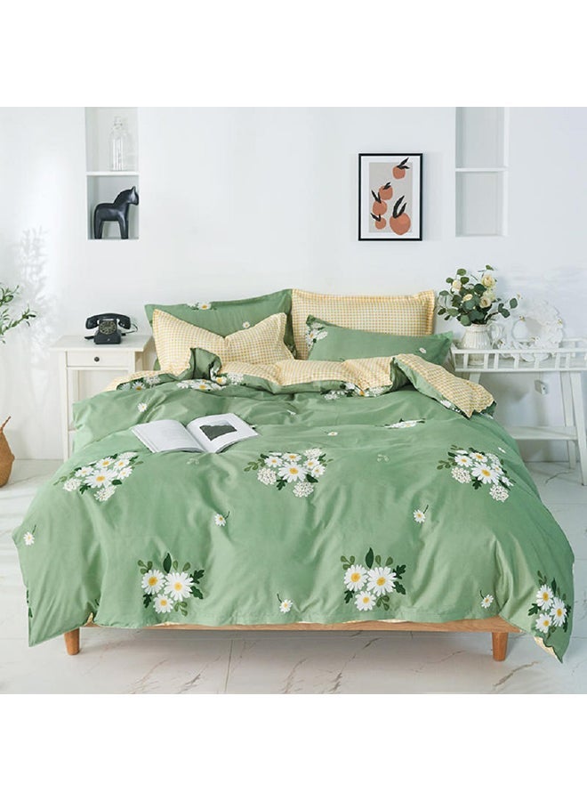 NIBEMINENT 4-Piece King Size Luxurious Cotton And Soft Microfiber Comforter Set (1 Duvet/Quilt Cover, 1 Flat Sheet, 2 Pillowcases) Green  - Image 1