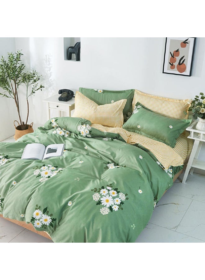 NIBEMINENT 4-Piece King Size Luxurious Cotton And Soft Microfiber Comforter Set (1 Duvet/Quilt Cover, 1 Flat Sheet, 2 Pillowcases) Green  - Image 3