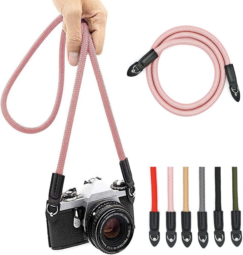 Eorefo Camera Strap Vintage 100cm Nylon Climbing Rope Camera Neck Shoulder Strap for Micro Single and DSLR Camera(Rose Gold) - Image 1