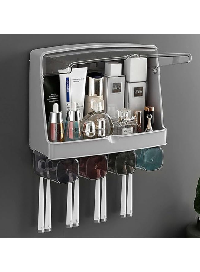 Toothbrush Holder Flip Design Clear Plastic Toothbrush Holder with Cup and 8 Toothbrush Holders Easy Installation No Drilling Wall Mounted | Bathroom Organizer | Toothbrush Shampoo Rack  - Image 2