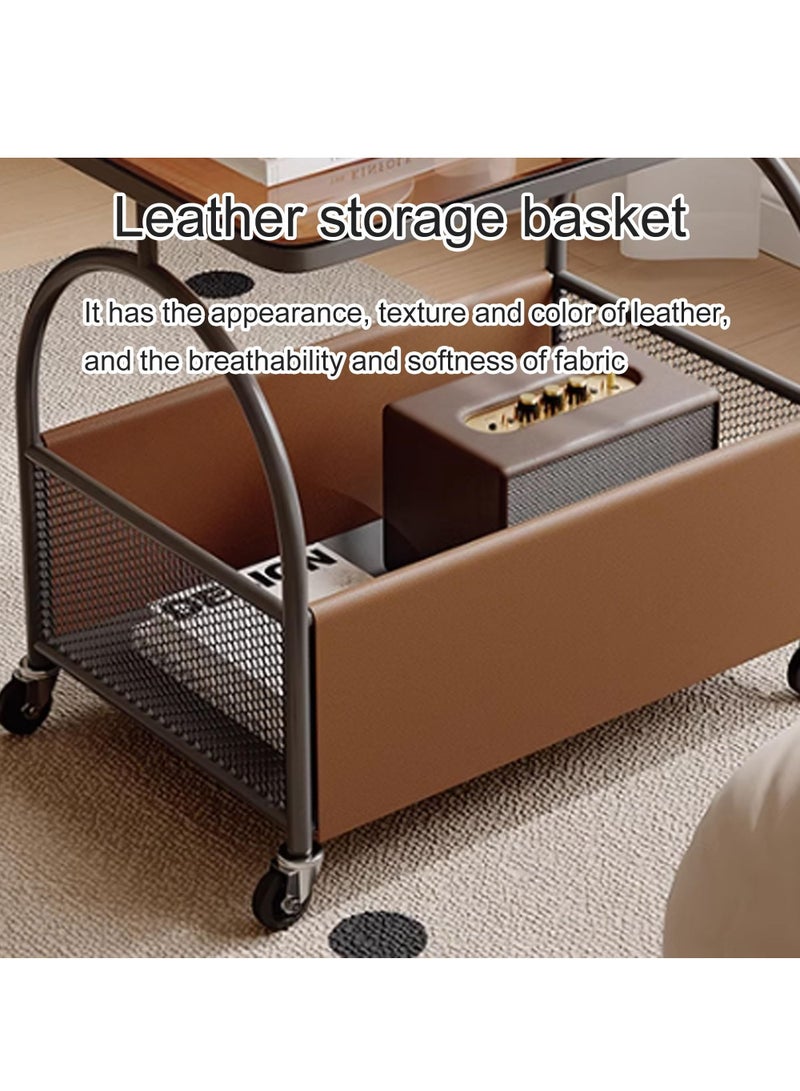 شو وو طاولة جانبية دوارة بعجلات، طاولة كريمية متحركة، مناسبة لغرف المعيشة وغرف النوم والشرفات والطاولات الجانبية البسيطة، طاولة جانبية بجانب السرير، طاولة أريكة جانبية، أثاث عصري موفر للمساحة، ديكور منزلي سهل النقل، لون زجاجي أسود وبني. - Image 4