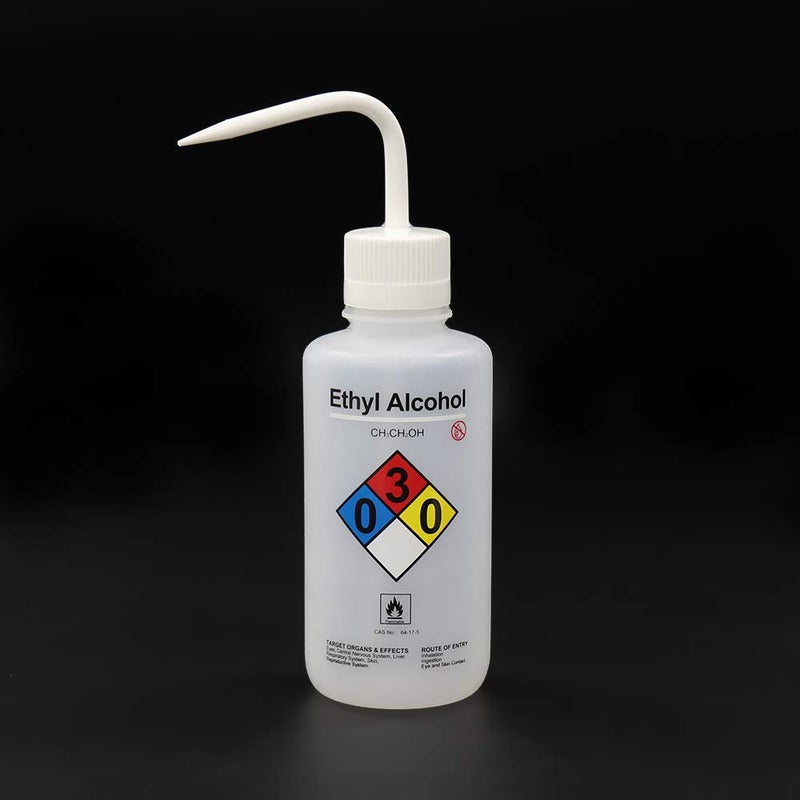 ULAB Scientific Wash Bottle Set, 1 of Each for Self-Venting Safety Wash Bottles of Distilled Water and Ethyl Alcohol, Vol.500ml, LDPE Material, 1pc of General Wide-Mouth wash Bottle, LDPE Material - Image 4