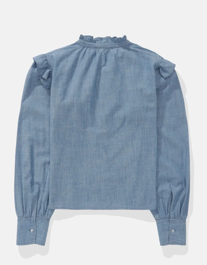 American Eagle AE Denim Ruffle Blouse