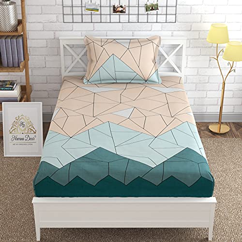 Nirwana decor Microfiber Fitzy 280 TC Fitted bedsheet Single Size, Elastic bedsheet,36x78 inches + 10 inches Drop, with 1 Pillow Cover (Diamond Blue Check, 36" x 78") - Image 1