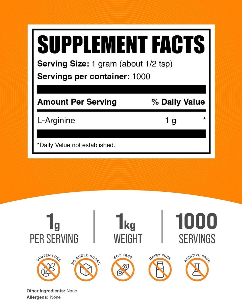 BulkSupplementscom LArginine Powder  Arginine Supplement Nitric Oxide Supplement  Unflavored  Gluten Free 1g per Serving 1kg 22 lbs Pack of 1 - Image 2