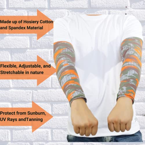 SOUL eTHICS Cotton Militery Print Full Hand Sleeves Arm Suitable for Riding, Gym for Skin Tan Sunburn Protection Summer, Sport HandSleeves, Tangy Neon Orange, Pack of 1 - Image 5