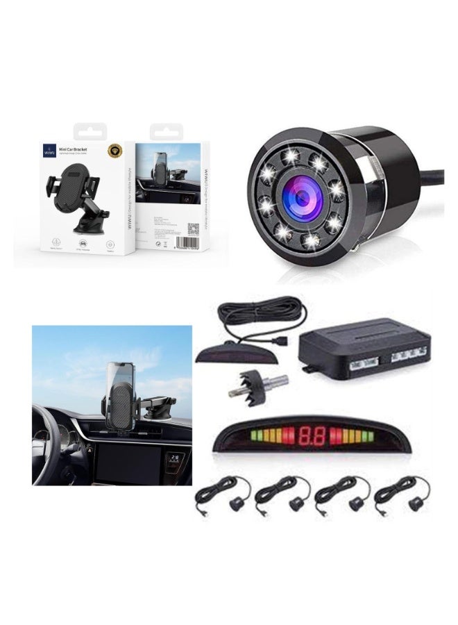 مستشعر وقوف السيارات + كاميرا سيارة LED + حامل الهاتف المحمول