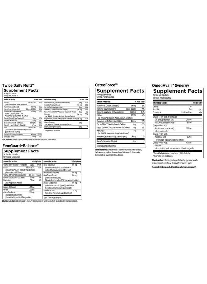 designs for health - Designs for Health Women's Twice Daily Essential Packets - Vitamin Packs with Iron-Free Multivitamin, OsteoForce Bone Support, OmegAvail Fish Oil + FemGuard+Balance - Female Health (60 Packets) - Image 1