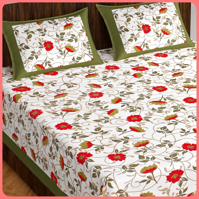 160 TC 100 Cotton Double Bedsheet for Double Bed King Size Traditional Jaipuri Bedsheet with 2 Pillow Covers Multi73 - Image 1