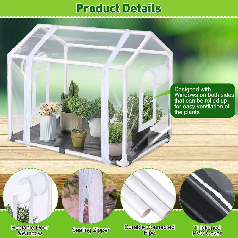 Meonum Mini Greenhouse with Potting Mat for Indoor Plant, Heavy Duty Portable Green House with Waterproof Pot Pad for Small Plants, Clear Small Plant Tent for Seed Humidity(White) - Image 4