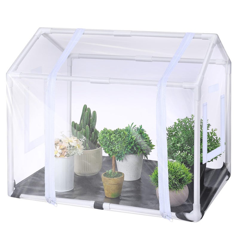 Meonum Mini Greenhouse with Potting Mat for Indoor Plant, Heavy Duty Portable Green House with Waterproof Pot Pad for Small Plants, Clear Small Plant Tent for Seed Humidity(White) - Image 1