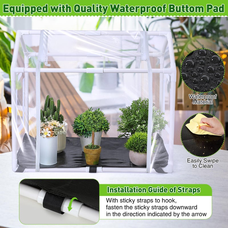 Meonum Mini Greenhouse with Potting Mat for Indoor Plant, Heavy Duty Portable Green House with Waterproof Pot Pad for Small Plants, Clear Small Plant Tent for Seed Humidity(White) - Image 5