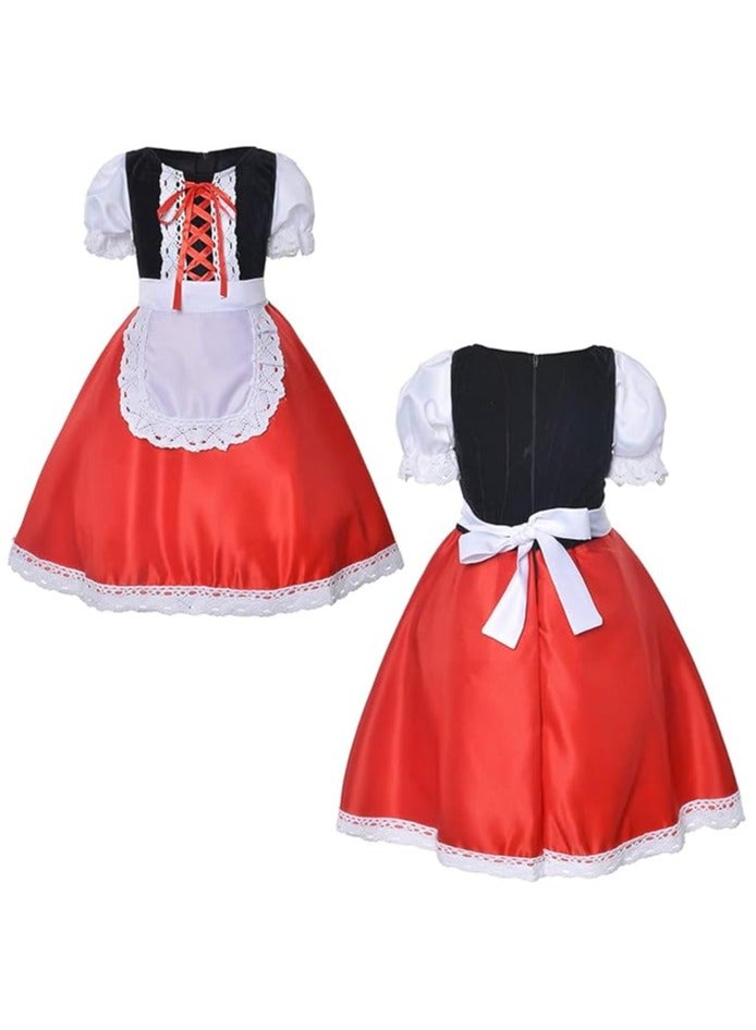 Jorunb Little Red Riding Hood Costume for Girls with Pumpkin Bucket and Hairband - Image 3