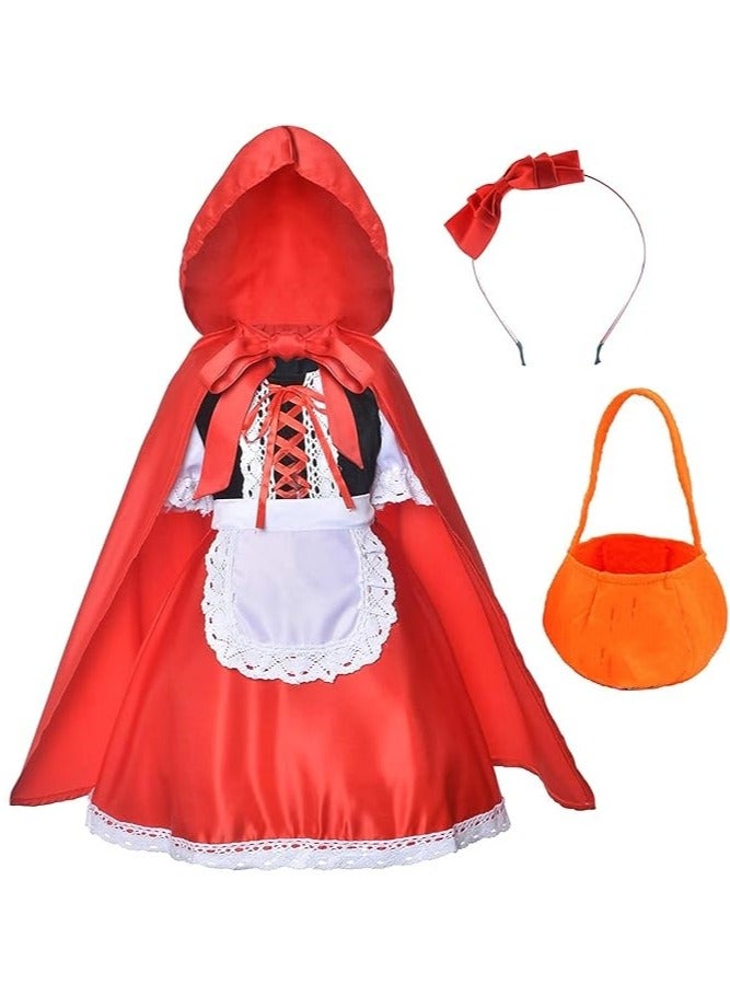 Jorunb Little Red Riding Hood Costume for Girls with Pumpkin Bucket and Hairband - Image 2