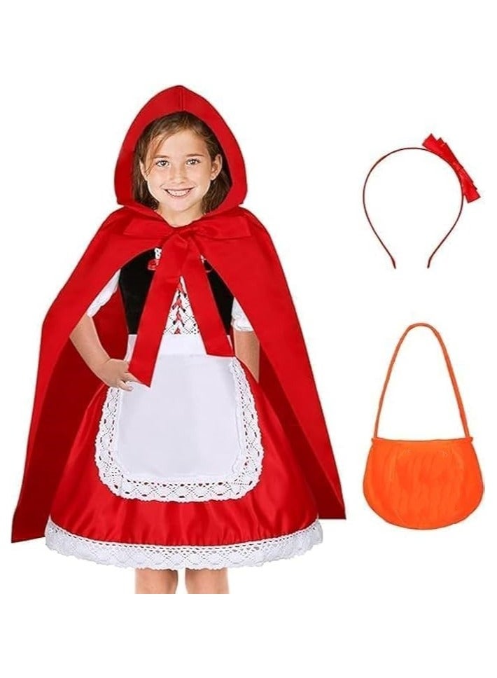 Jorunb Little Red Riding Hood Costume for Girls with Pumpkin Bucket and Hairband - Image 1