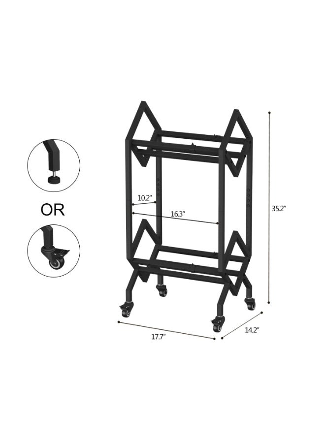 Vinyl record storage rack,movable, holds up to 160-200 records, metal, 2 levels, with wheels, modern shelf for storing office media equipment, black - Image 2