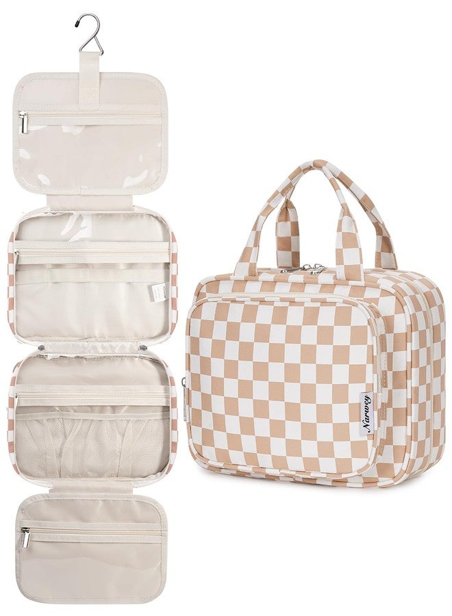 Narwey Hanging Toiletry Bag for Women Toiletries Bag for Travel Size Essentials Accessories, B-Light Checkerboard, Medium - Image 1