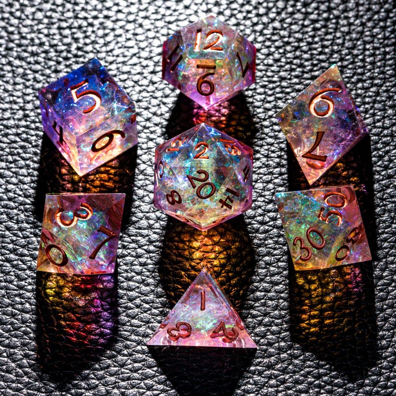 CRITALLIC 7PCS DND Dice SetTransparent Sharp Edge Dice Set DD RPG Polyhedral Diefor Dungeons and Dragons TTRPG Games Roleplaying Games Pathfinderwith Gift BoxPurple and Orange - Image 3