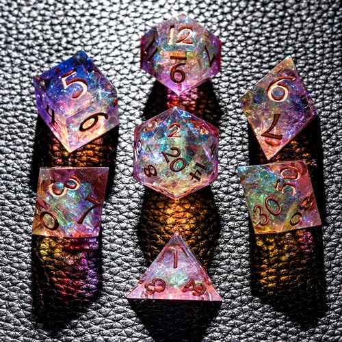 CRITALLIC 7PCS DND Dice SetTransparent Sharp Edge Dice Set DD RPG Polyhedral Diefor Dungeons and Dragons TTRPG Games Roleplaying Games Pathfinderwith Gift BoxPurple and Orange - Image 1